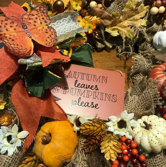 Fall Wreath Blessings Harvest Fall Autumn Leaves Pumpkin Custom FINAL SALE - Picture 4 of 4